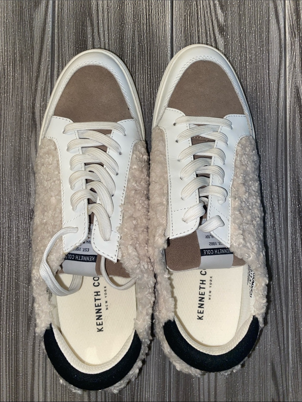 Kenneth Cole New York Taupe Suede & White Leather Shearling Sneakers - Picture 6 of 10